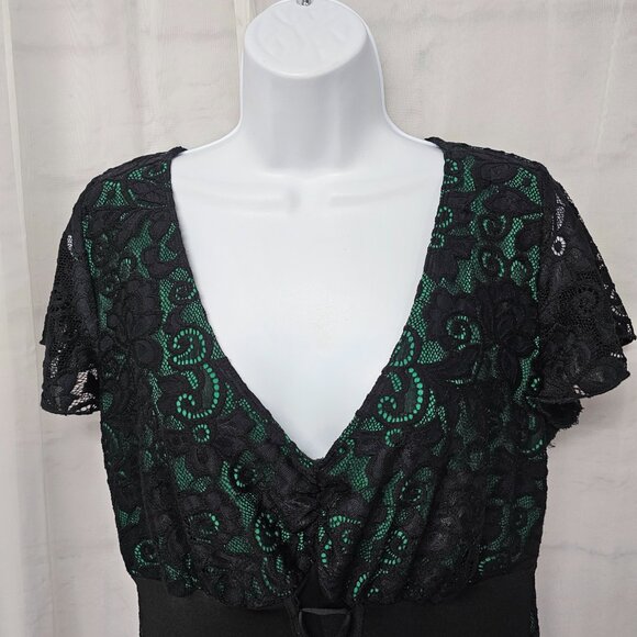 Vintage Black Green Y2k Corset Dress Lace Mini Goth Punk Whimsigoth Tunic 1X - Picture 2 of 11